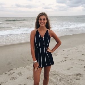Navy romper with strips